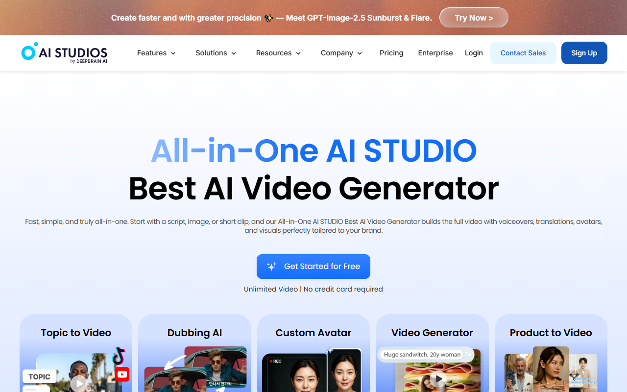 AI Studios homepage screenshot