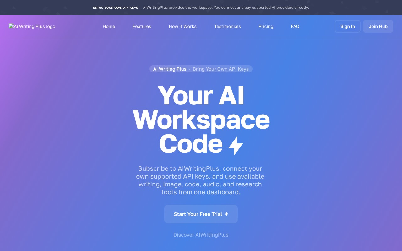 Ai Writing Plus homepage screenshot