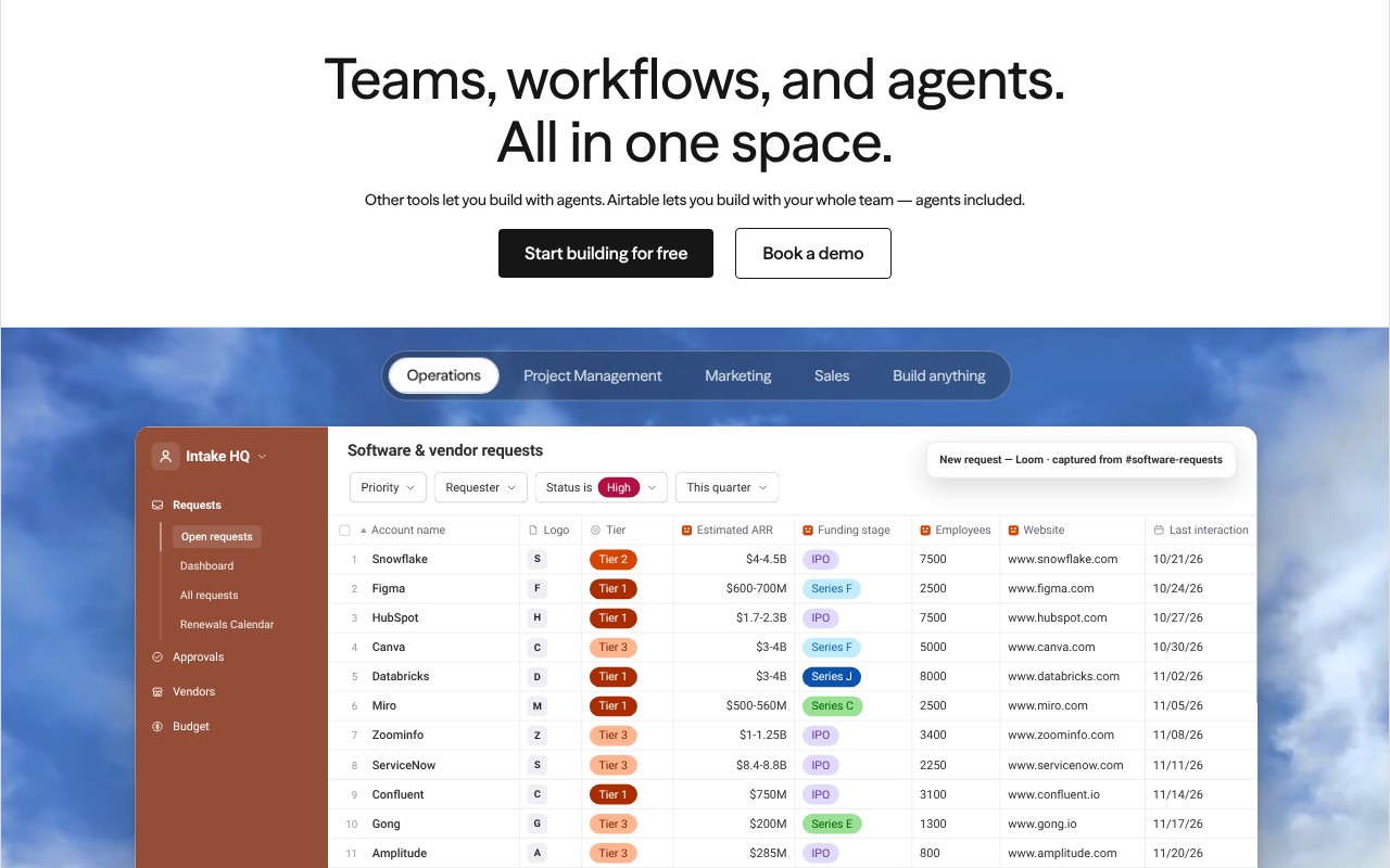 Airtable homepage screenshot