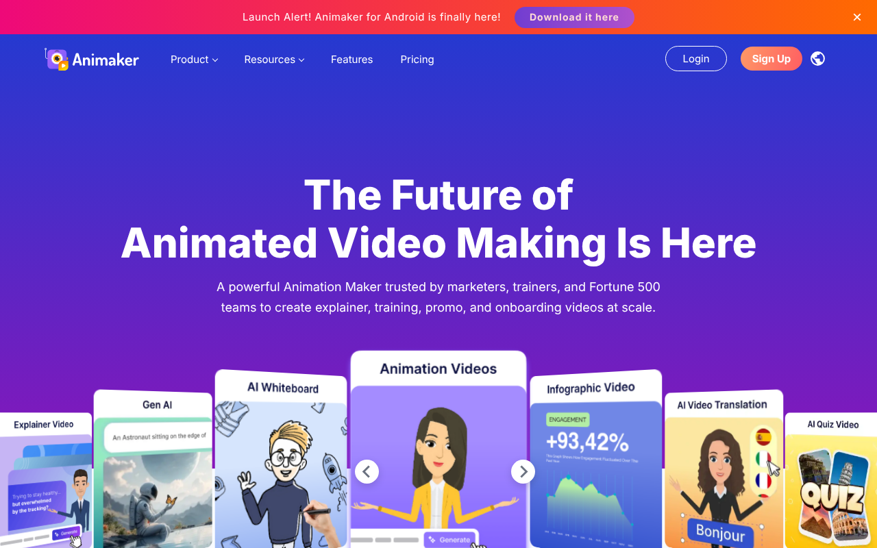 Animaker homepage screenshot