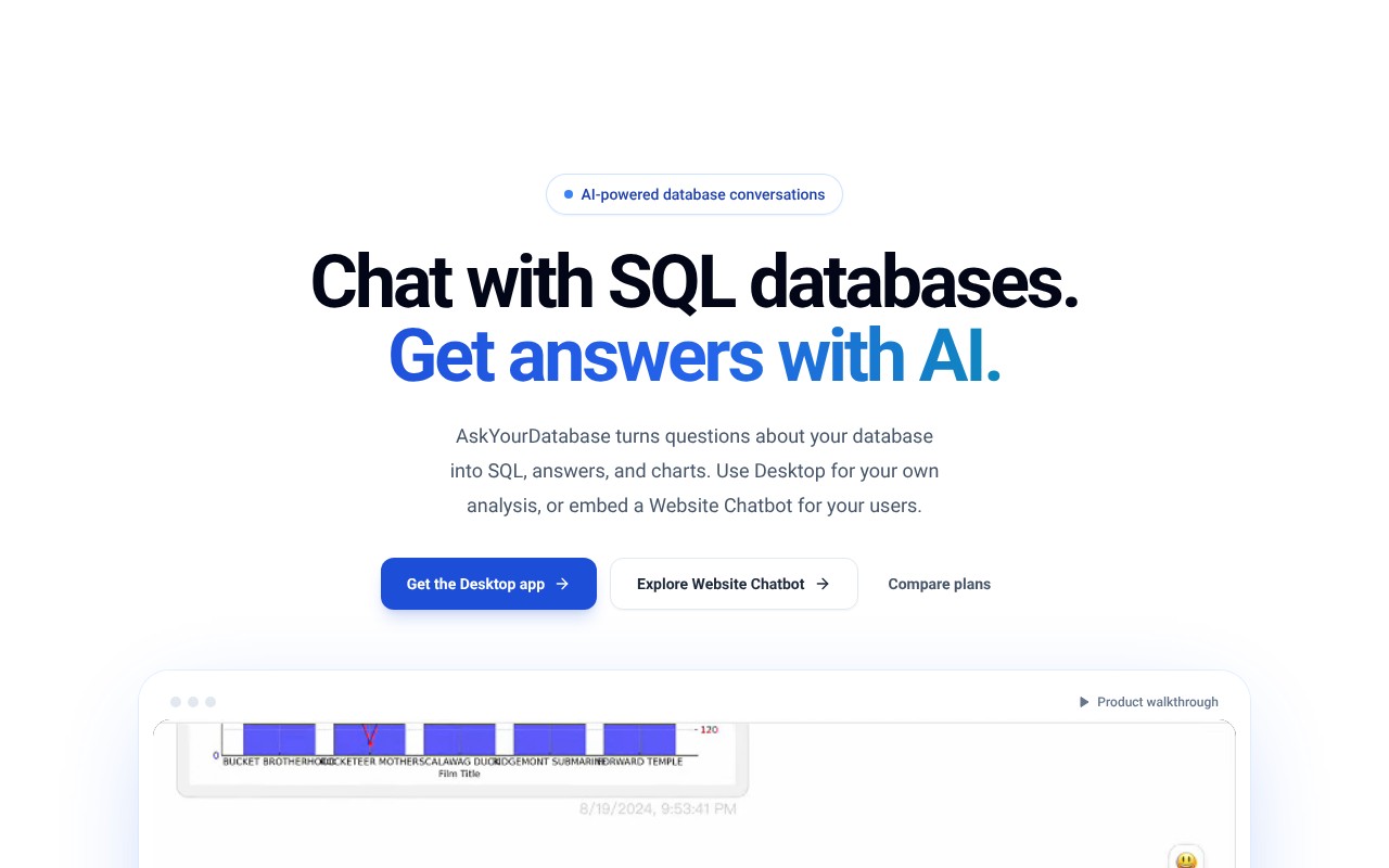 AskYourDatabase homepage screenshot