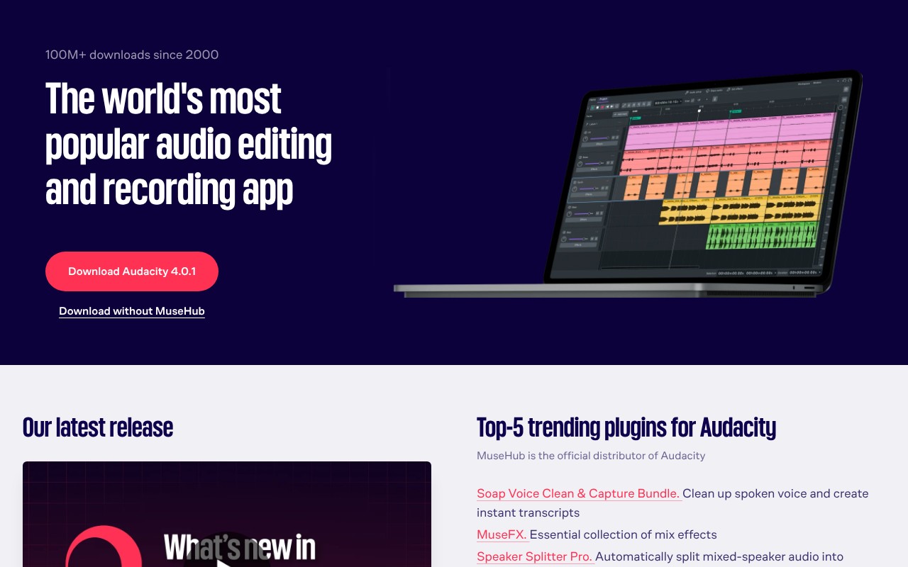 Audacity homepage screenshot