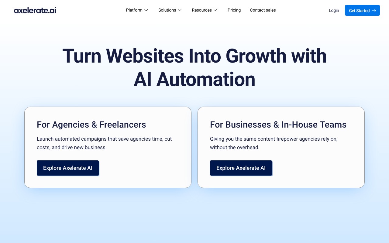 Axelerate AI homepage screenshot