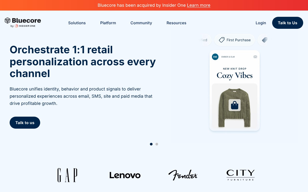 Bluecore homepage screenshot