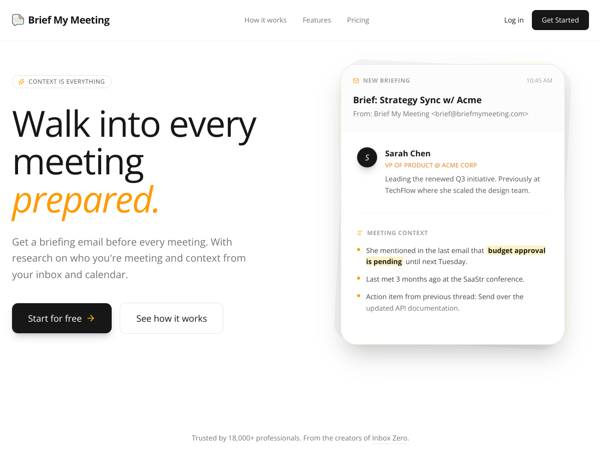 Brief My Meeting homepage screenshot