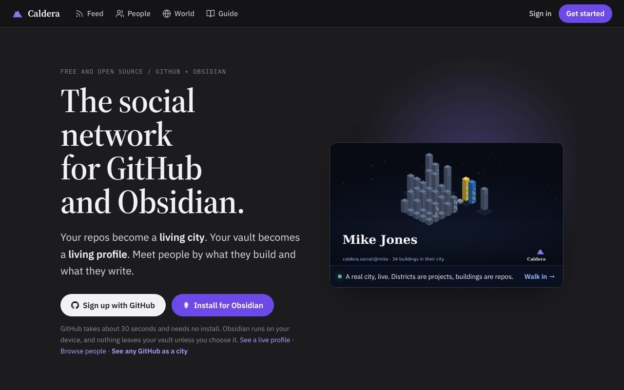 Caldera homepage screenshot