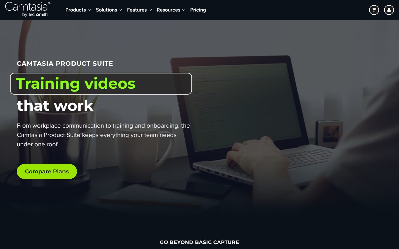 Camtasia homepage screenshot