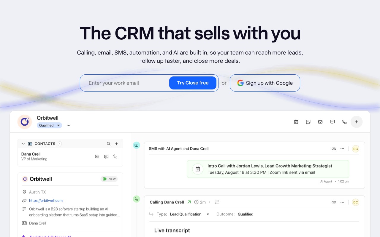 Close homepage screenshot