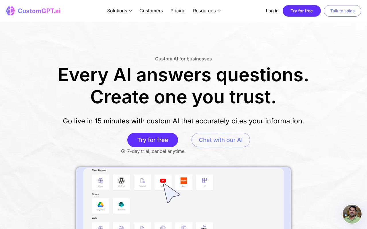 CustomGPT.ai homepage screenshot