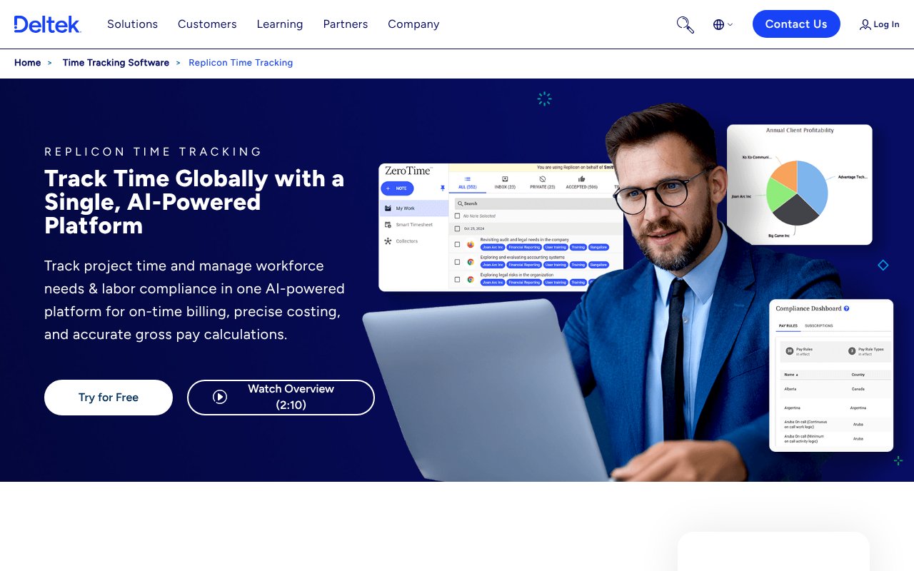 Deltek Replicon Time homepage screenshot