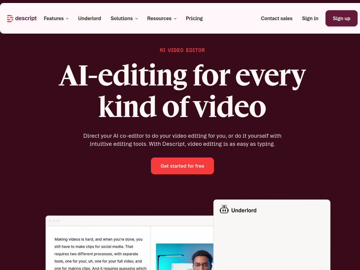 Descript homepage screenshot