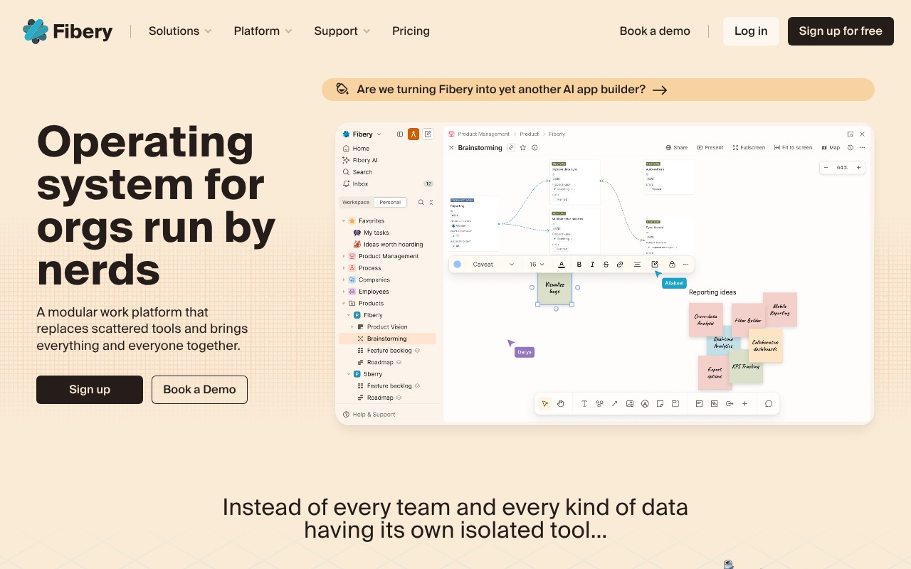 Fibery homepage screenshot