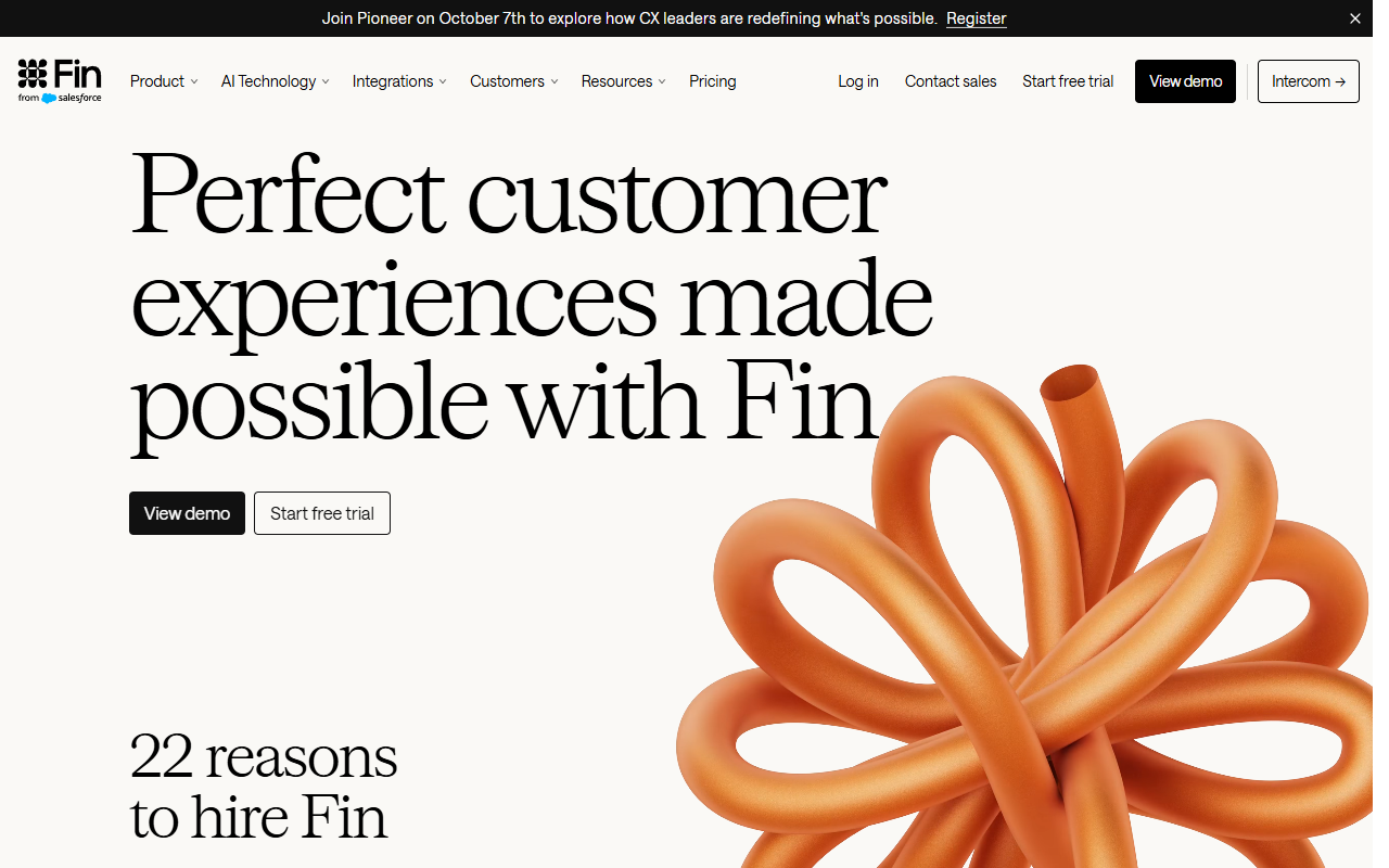 Fin homepage screenshot