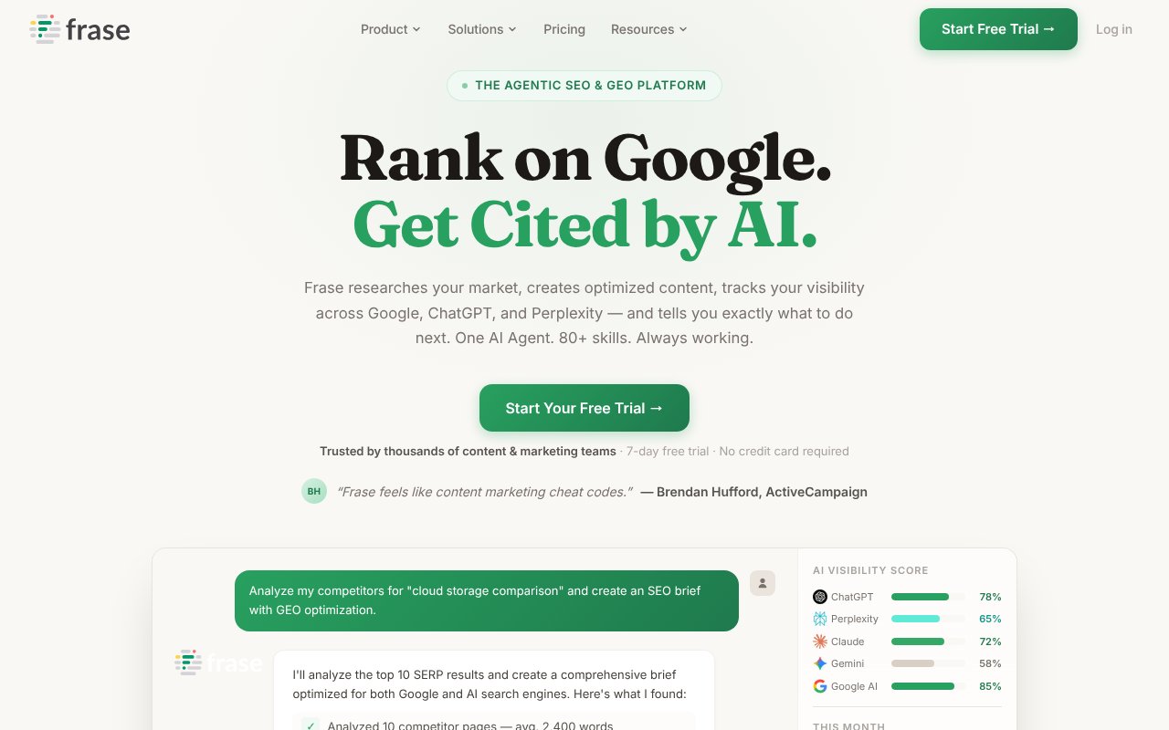 Frase.io homepage screenshot