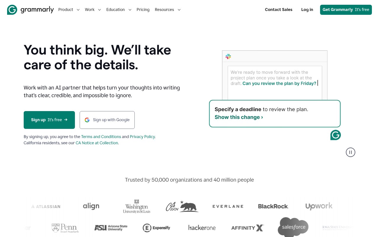 Grammarly homepage screenshot