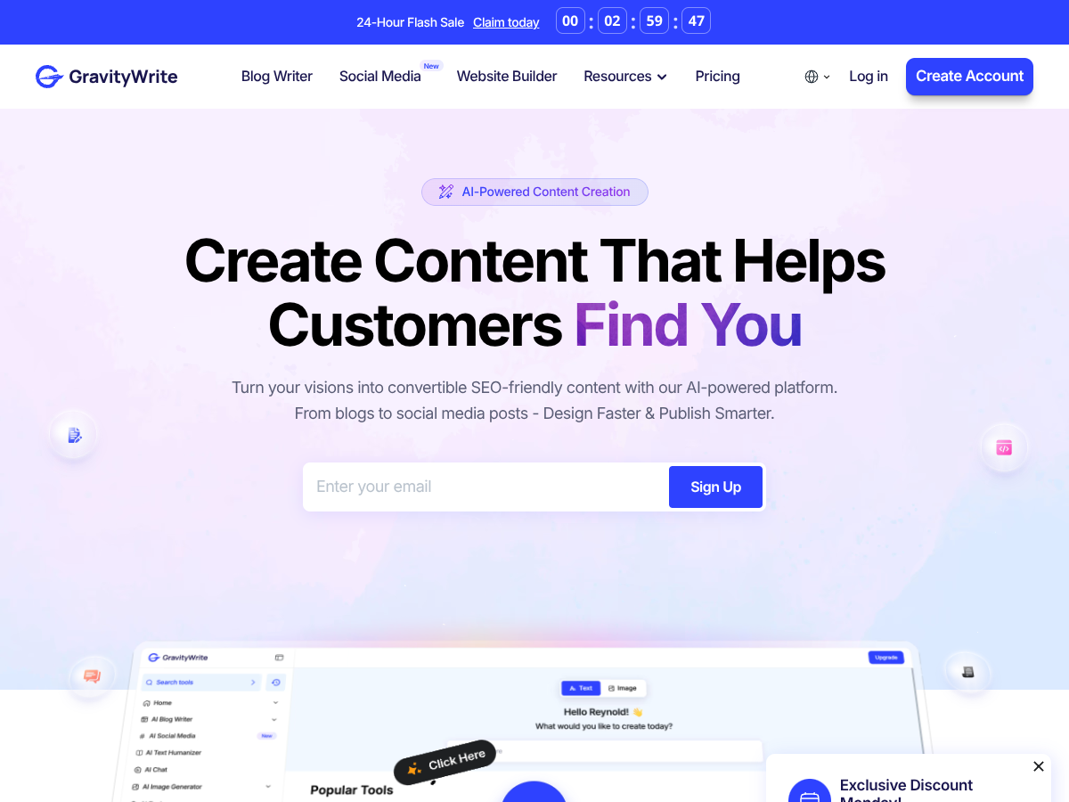 GravityWrite homepage screenshot