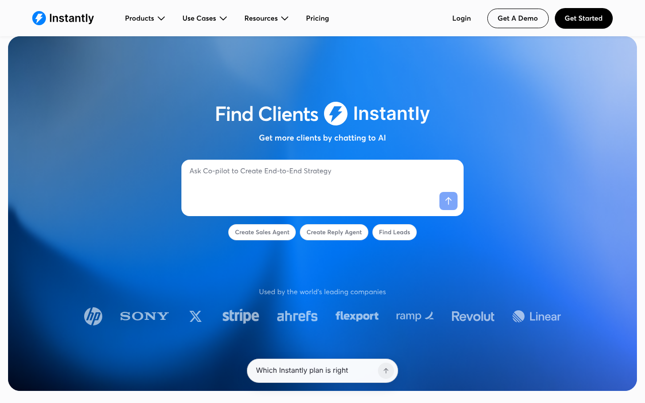 Instantly homepage screenshot