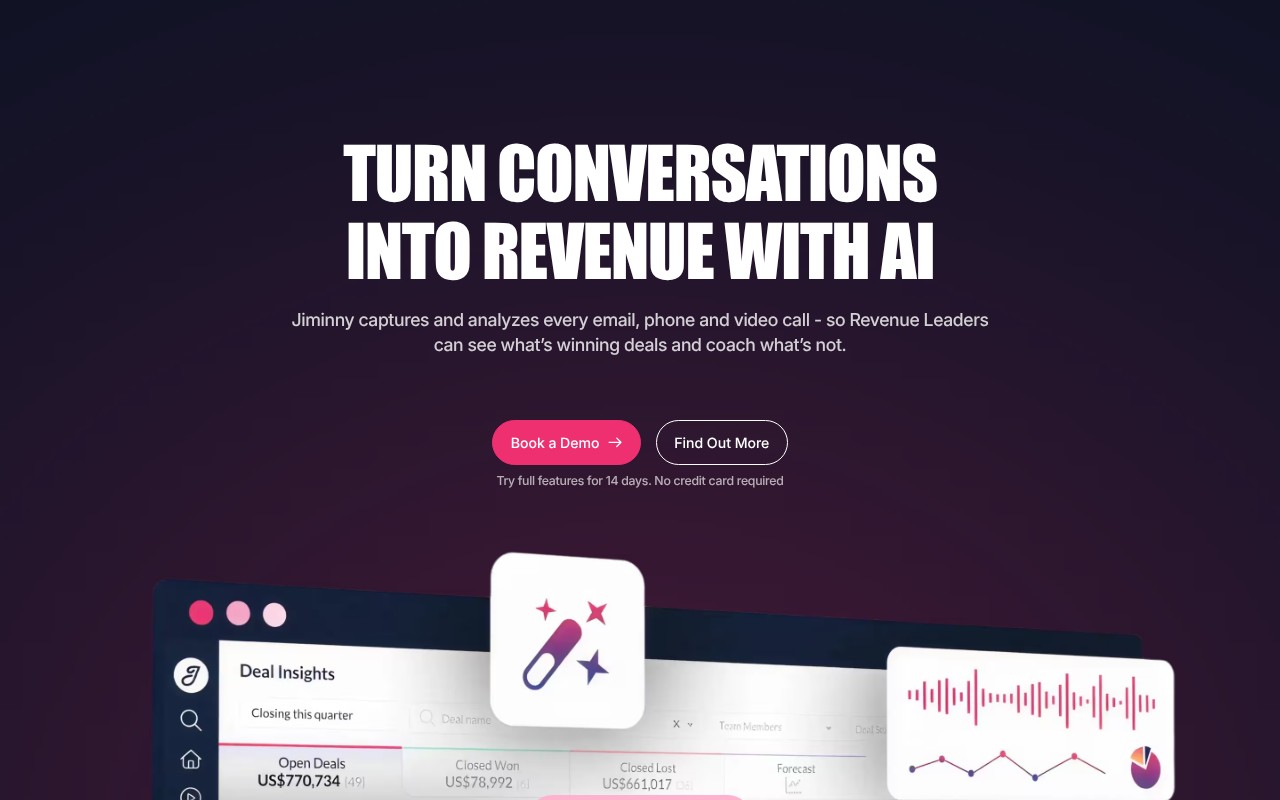 Jiminny homepage screenshot