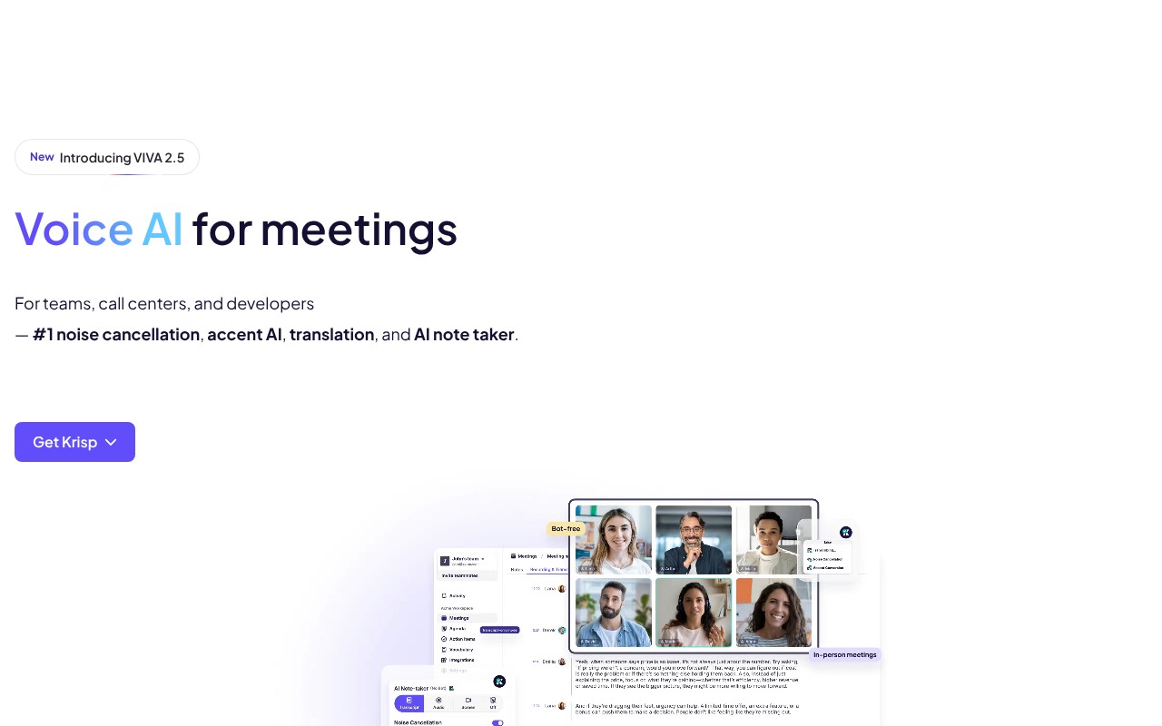 Krisp homepage screenshot