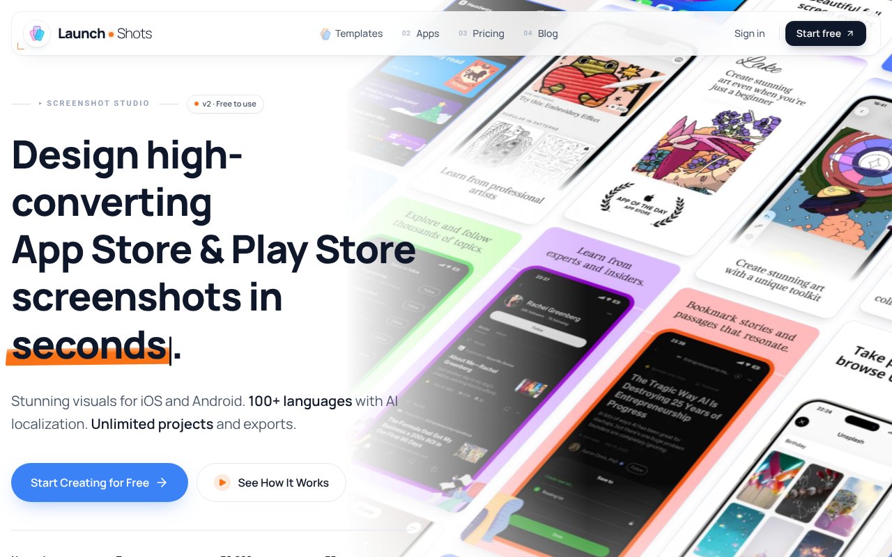 Launch Shots homepage screenshot