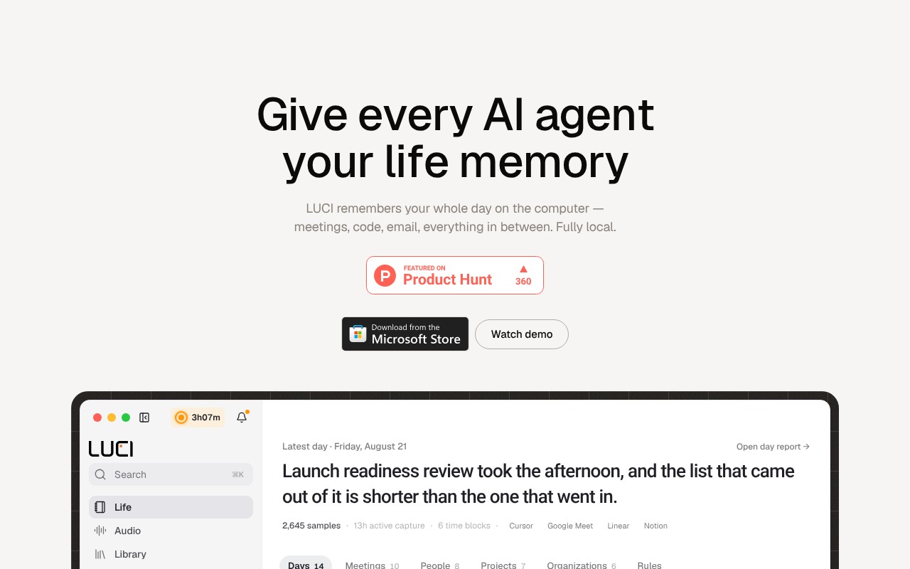 LUCI Desktop homepage screenshot