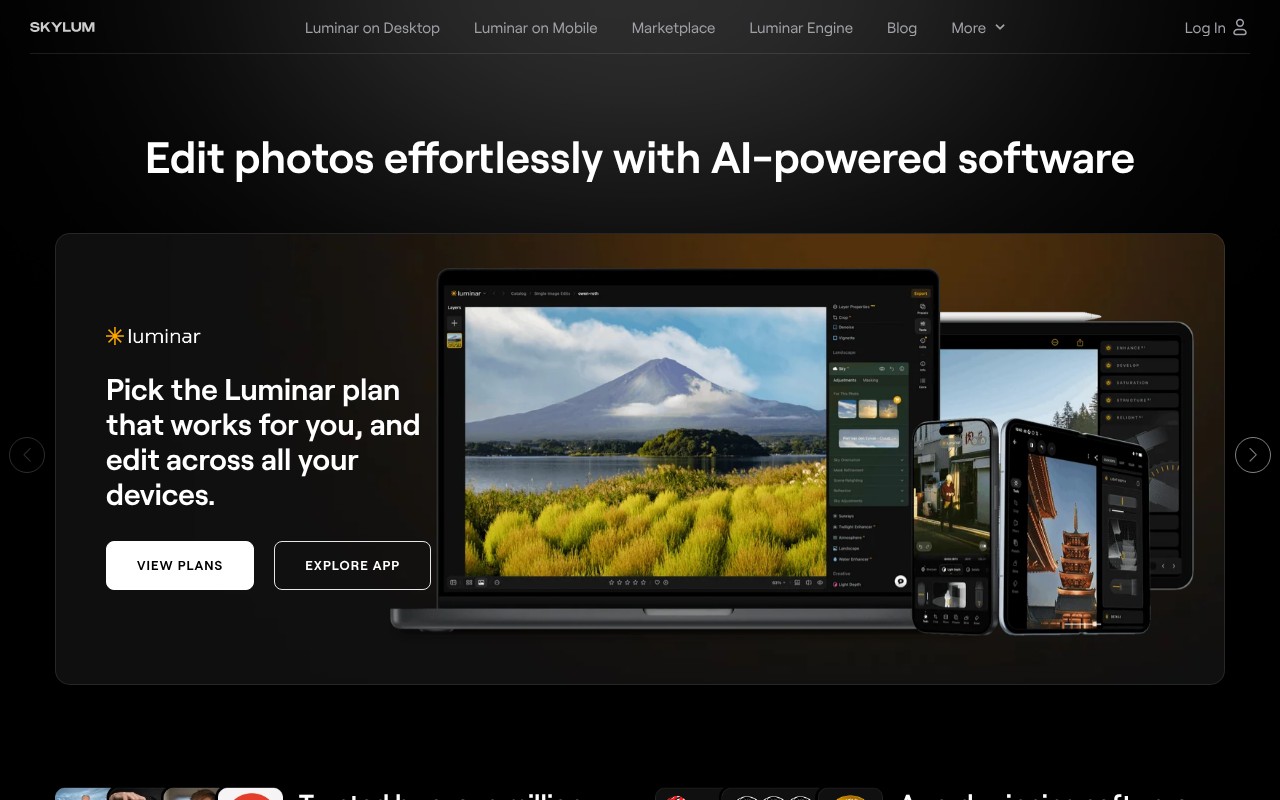 Luminar Neo homepage screenshot
