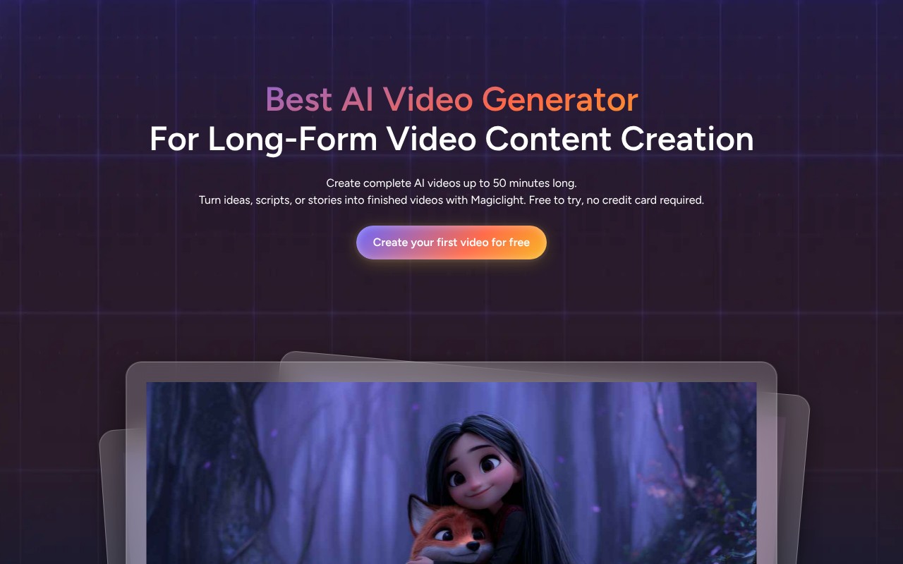 MagicLight.ai homepage screenshot