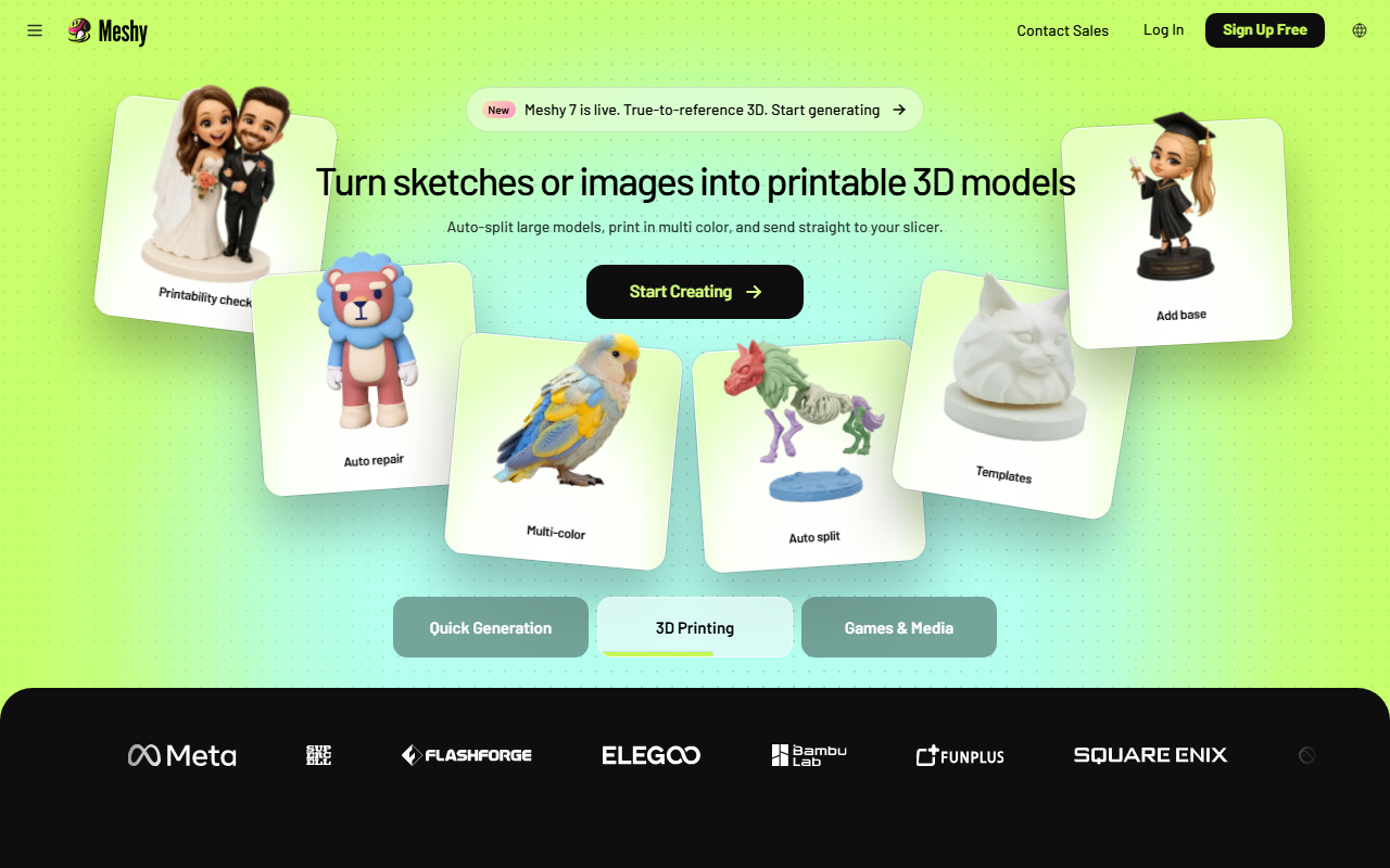 Meshy homepage screenshot