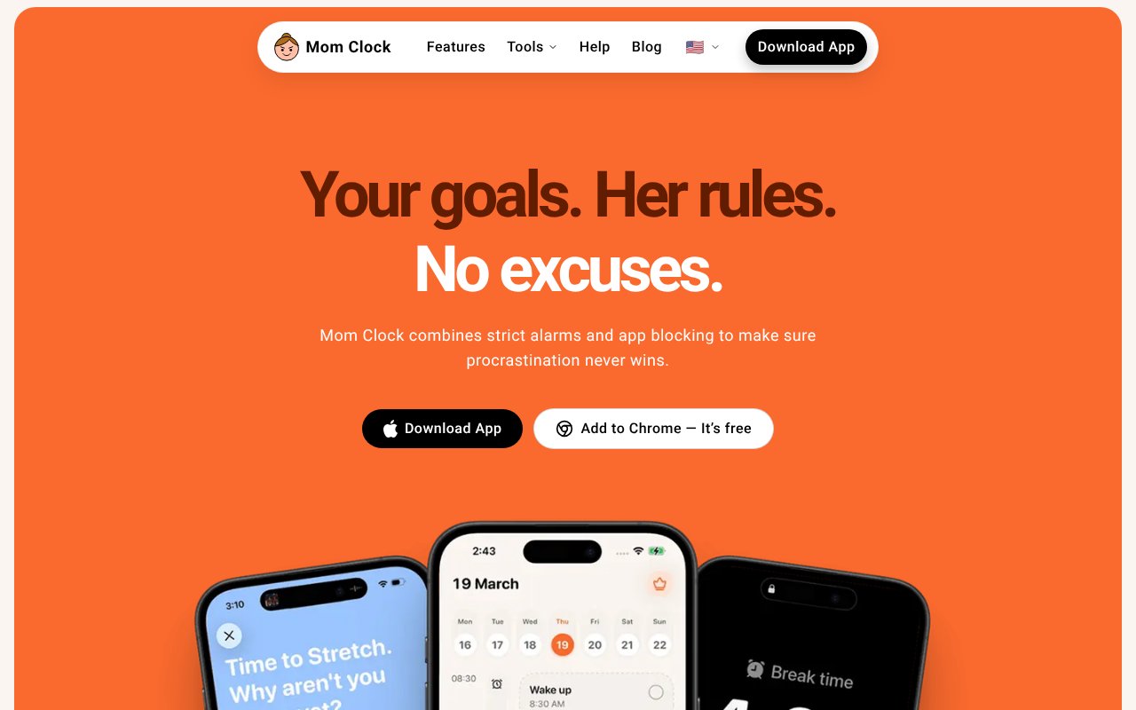 Mom Clock homepage screenshot