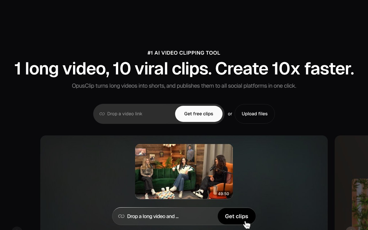 OpusClip homepage screenshot