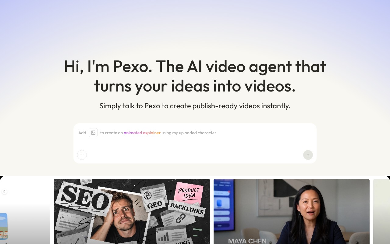 Pexo homepage screenshot