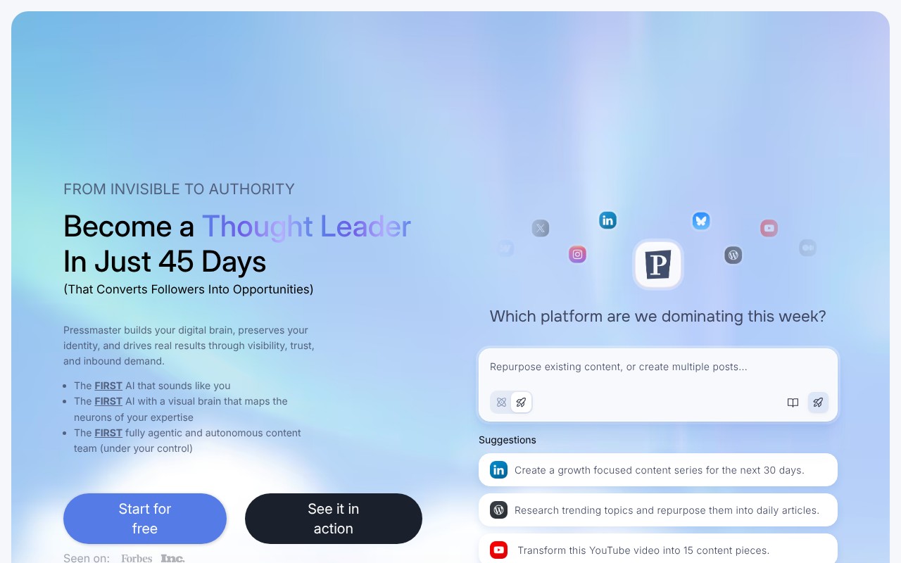 Pressmaster.ai homepage screenshot