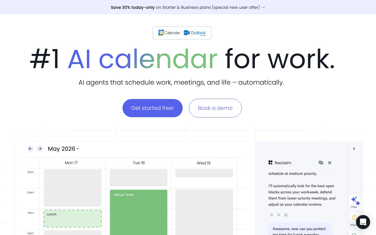 Reclaim.ai homepage screenshot