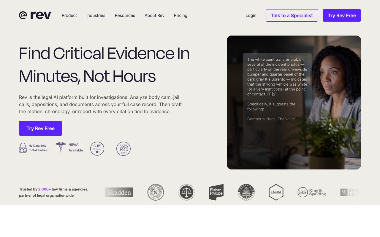 Rev homepage screenshot