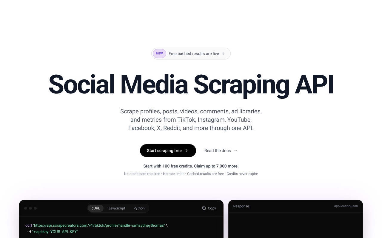 Scrape Creators homepage screenshot