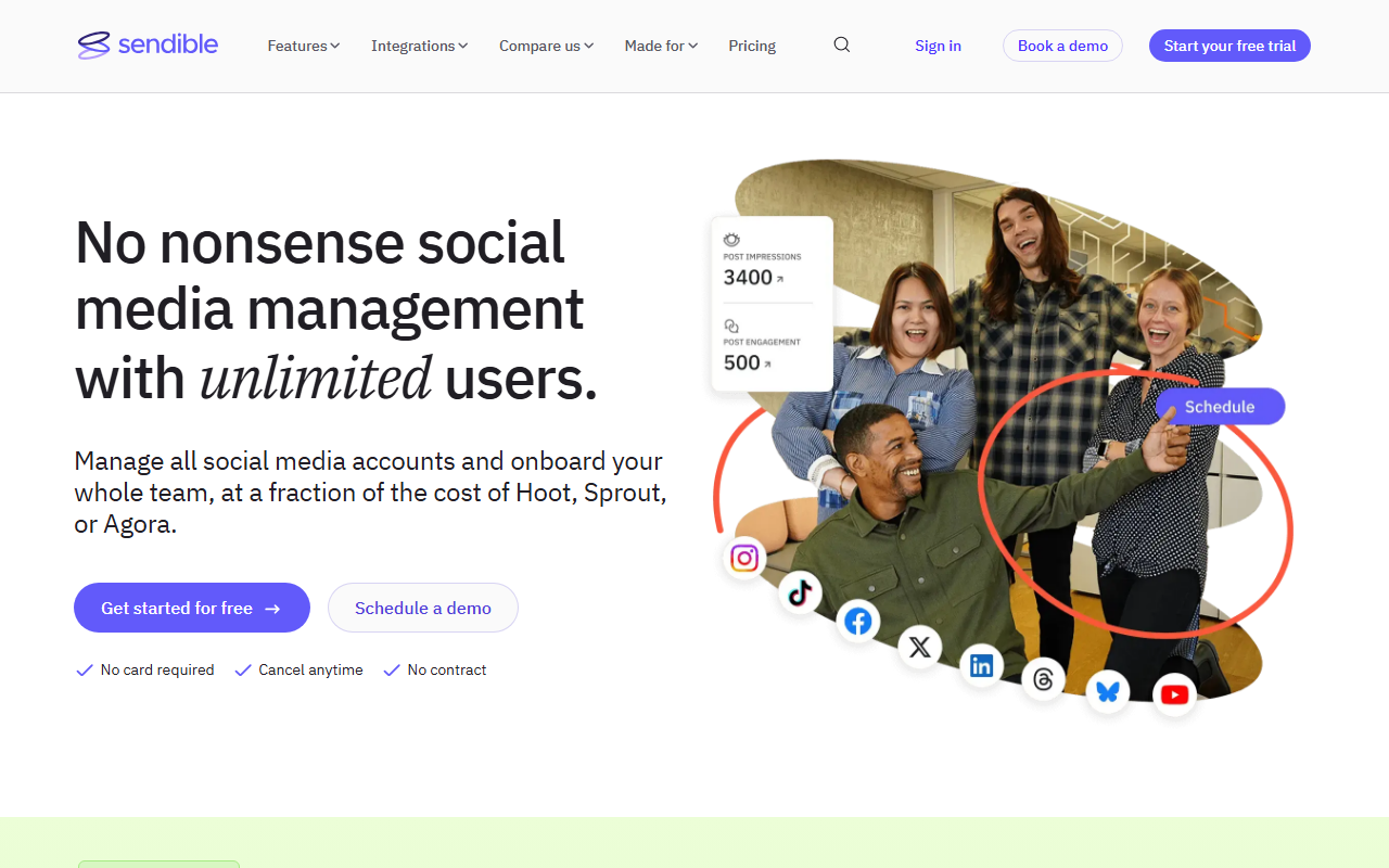 Sendible homepage screenshot