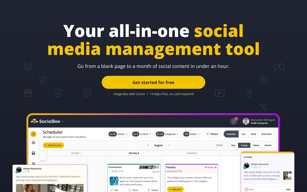 SocialBee homepage screenshot
