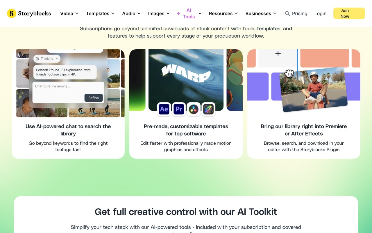 Storyblocks features screenshot