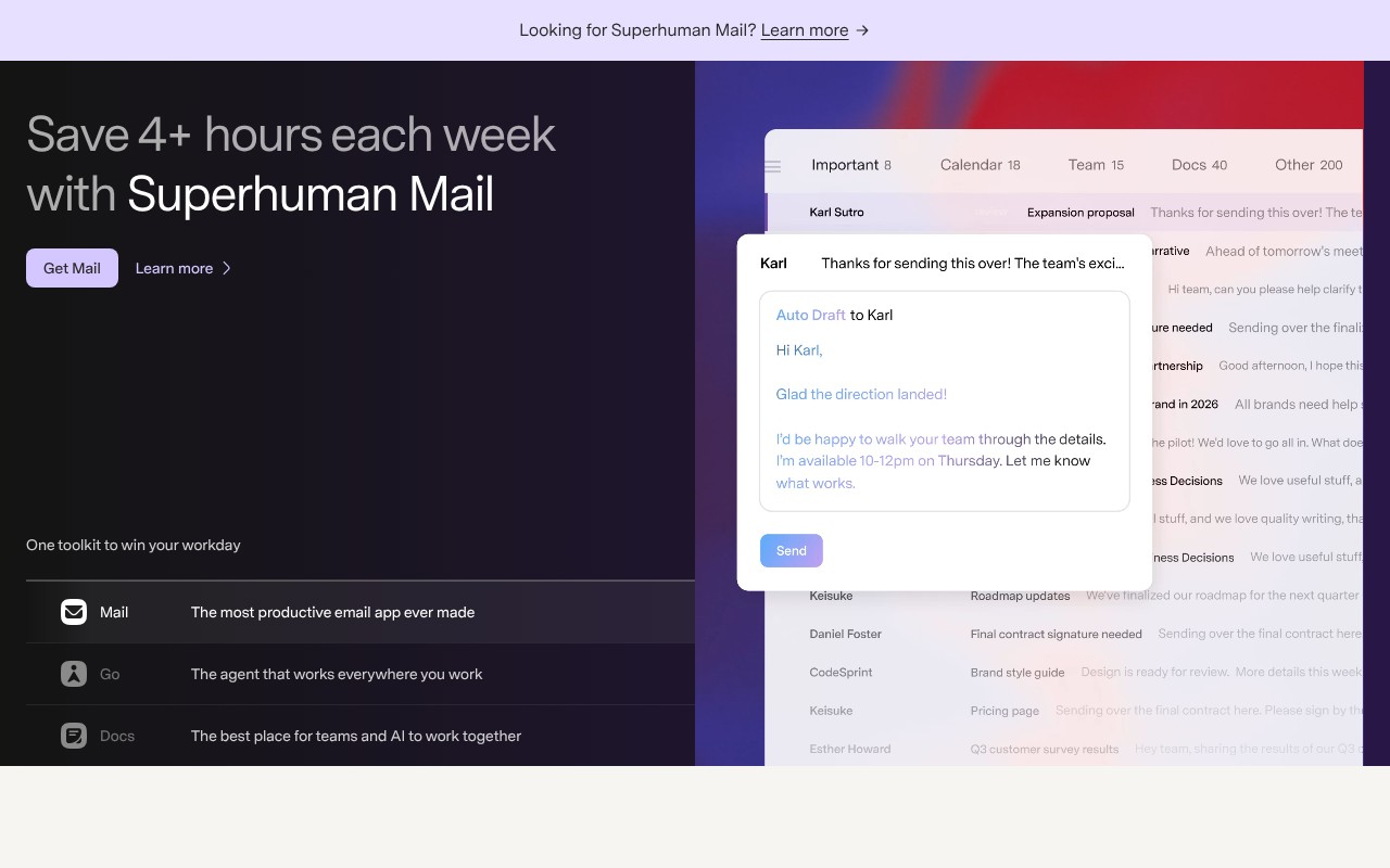 Superhuman Mail homepage screenshot
