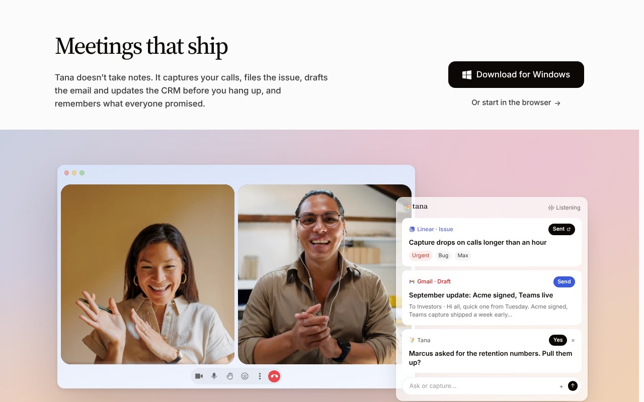 Tana homepage screenshot