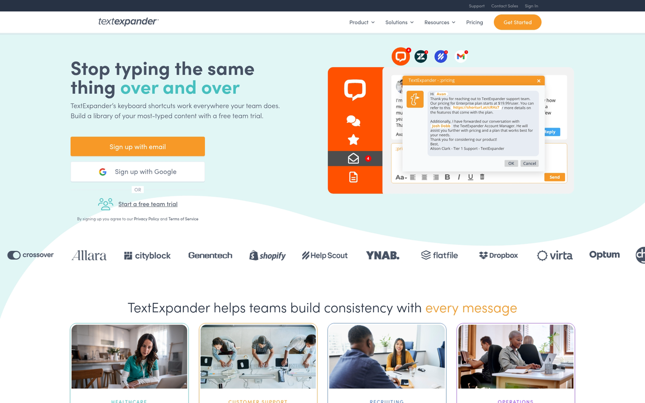TextExpander homepage screenshot