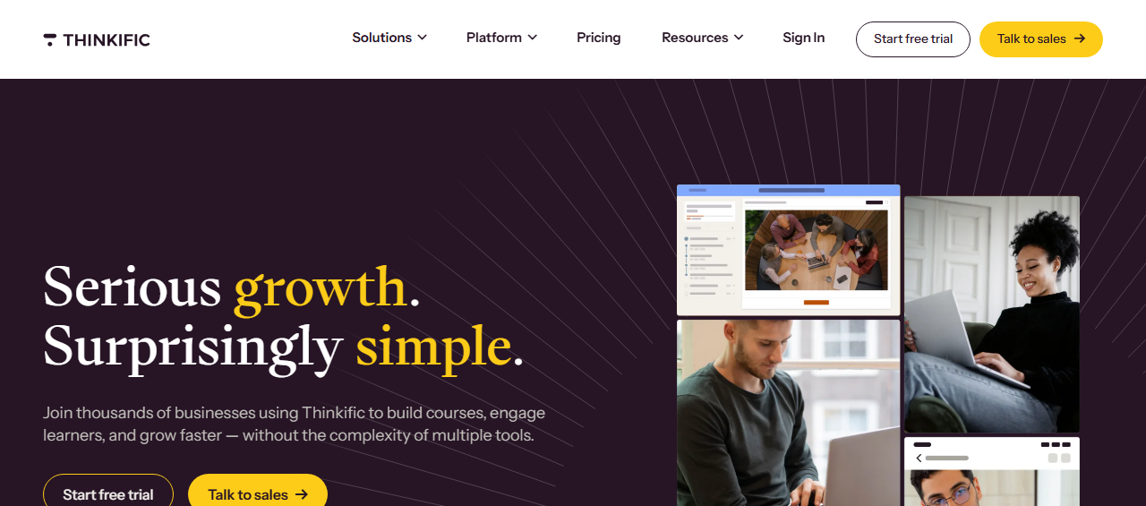 Thinkific homepage screenshot