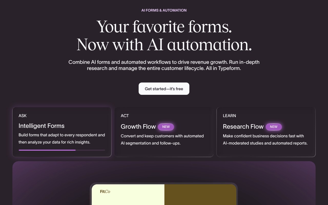 Typeform homepage screenshot