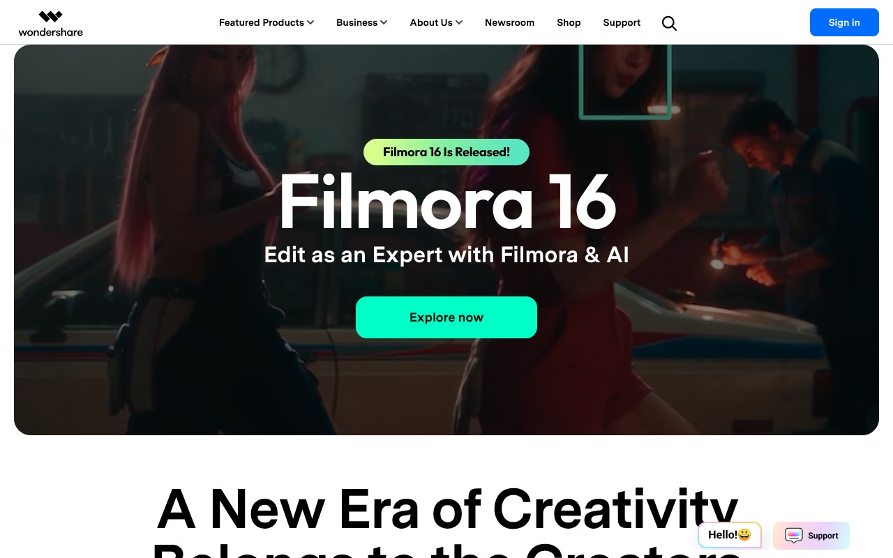 Wondershare Filmora homepage screenshot