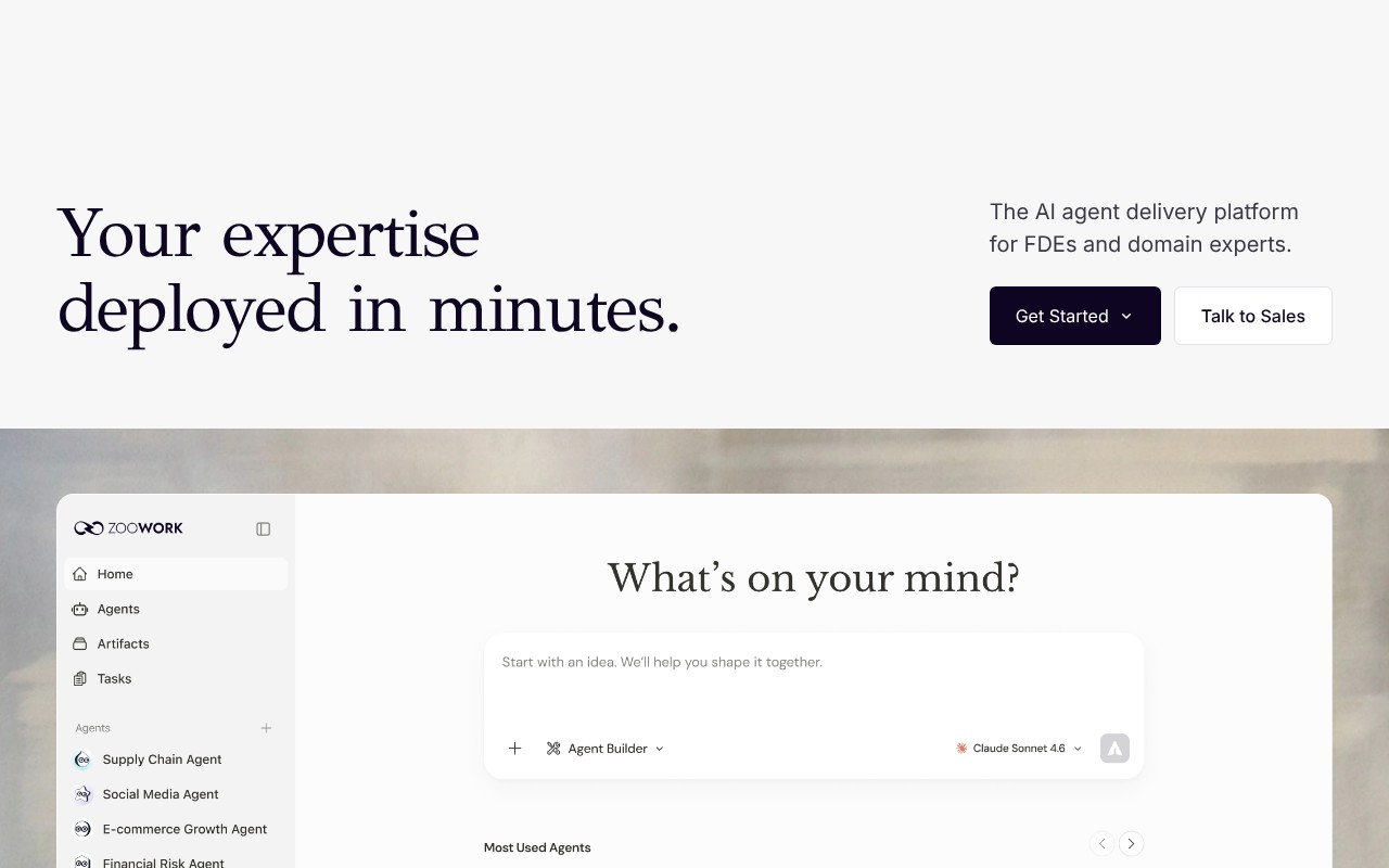 ZooWork homepage screenshot